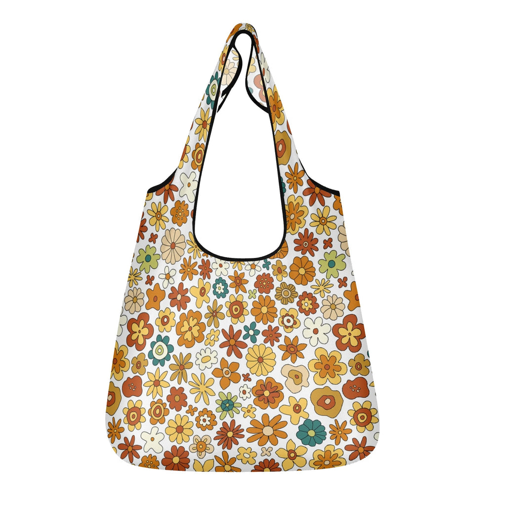70s Style Floral 3 Pack of Foldable Shopping Bags Default Title 3-Pack Shopping Bags Plants Printed Offshore Retro