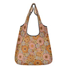 Orange Retro Floral 3 Pack of Foldable Shopping Bags Default Title 3-Pack Shopping Bags Plants Printed Offshore