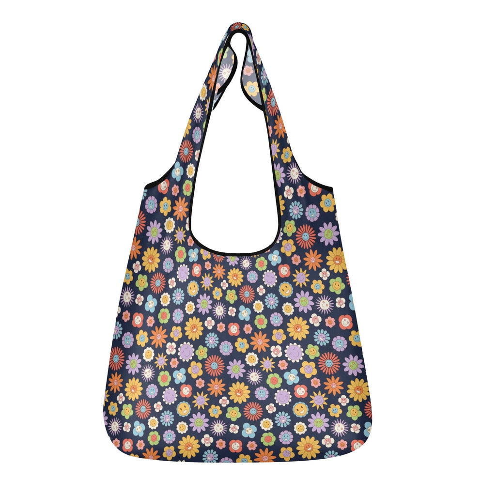 Groovy Flowers 3 Pack of Foldable Shopping Bags Default Title 3-Pack Shopping Bags Plants Printed Offshore