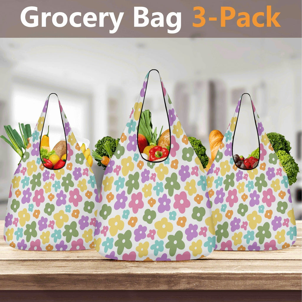 Pastel Flowers 3 Pack of Foldable Shopping Bags 3-Pack Shopping Bags Plants Printed Offshore