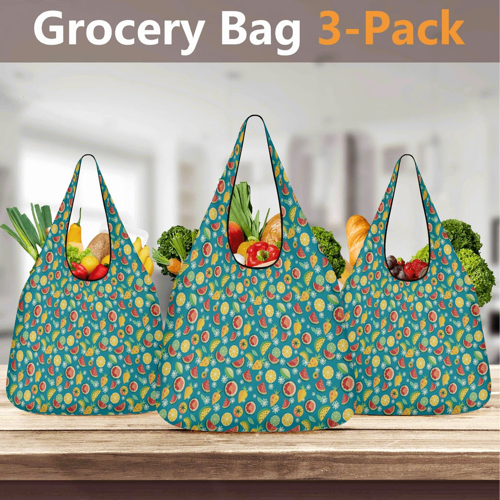 Summer Fruit 3 Pack of Foldable Shopping Bags 3-Pack Shopping Bags Food Printed Offshore