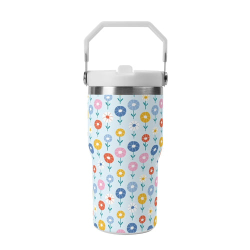 Abstract Cute Flowers 20oz Stainless Steel Tumbler Screw On Lid With Straw Default Title 20oz Tumbler with Top Handle Printed Offshore