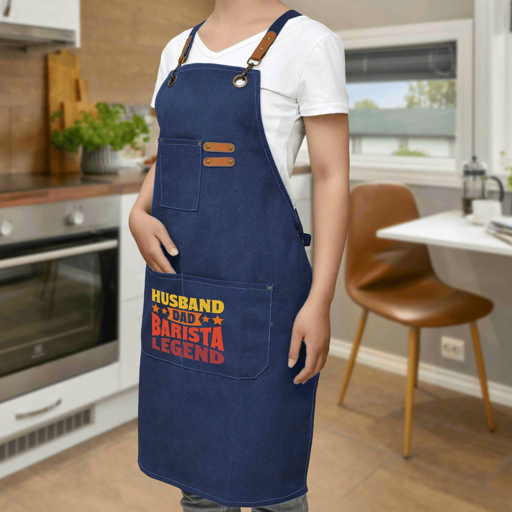 Husband, Dad, Barista, Legend Unisex Canvas Cross Back Chef Apron with Large Pockets Canvas Apron Coffee Dad Printed Offshore