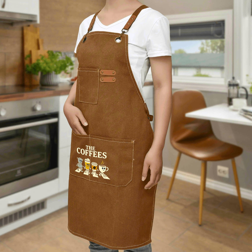 The Coffees Crossing The Road Unisex Canvas Cross Back Chef Apron with Large Pockets Canvas Apron Coffee Music Printed Offshore
