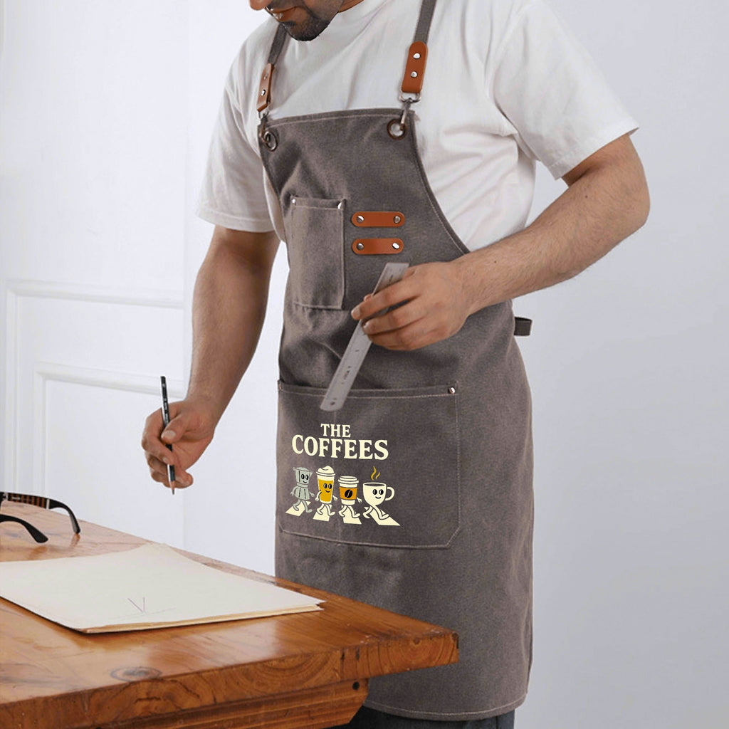 The Coffees Crossing The Road Unisex Canvas Cross Back Chef Apron with Large Pockets Canvas Apron Coffee Music Printed Offshore