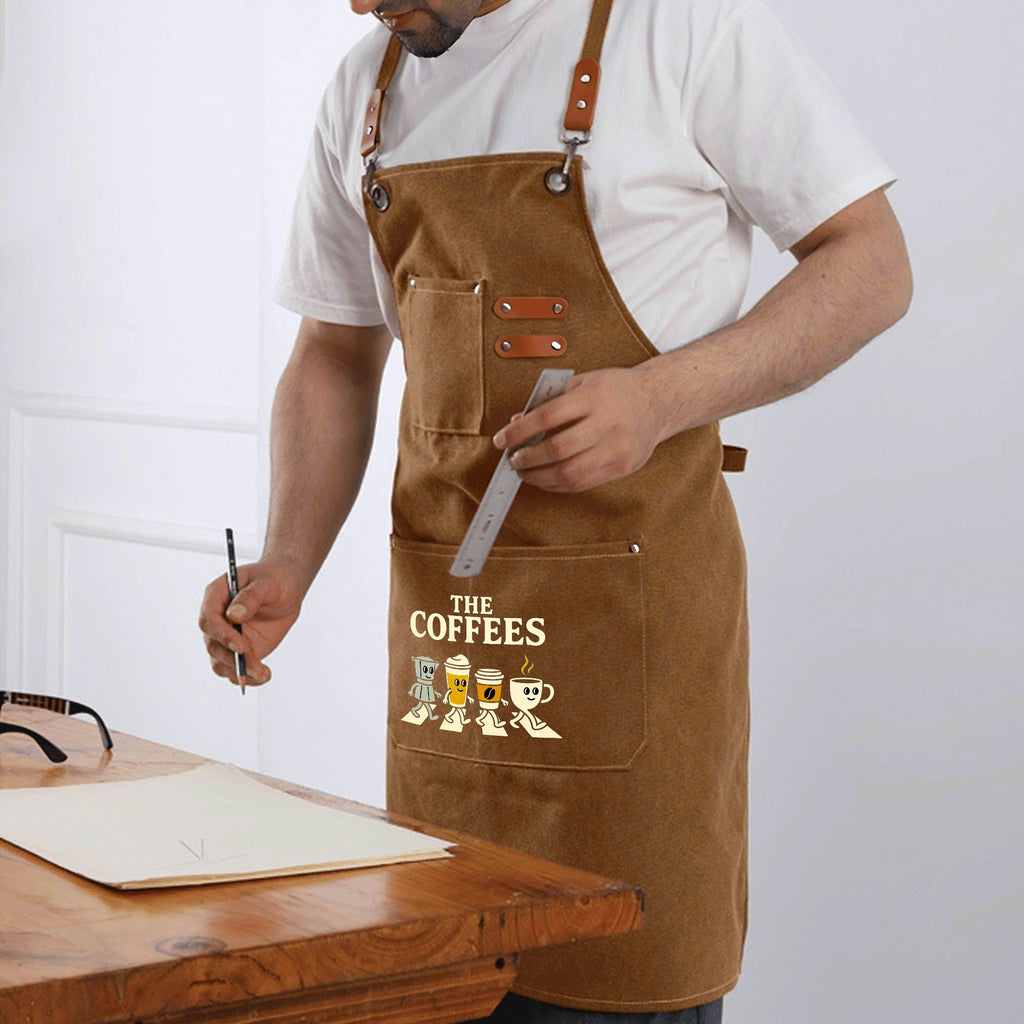 The Coffees Crossing The Road Unisex Canvas Cross Back Chef Apron with Large Pockets Canvas Apron Coffee Music Printed Offshore