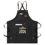 The Coffees Crossing The Road Unisex Canvas Cross Back Chef Apron with Large Pockets Black Canvas Apron Coffee Music Printed Offshore