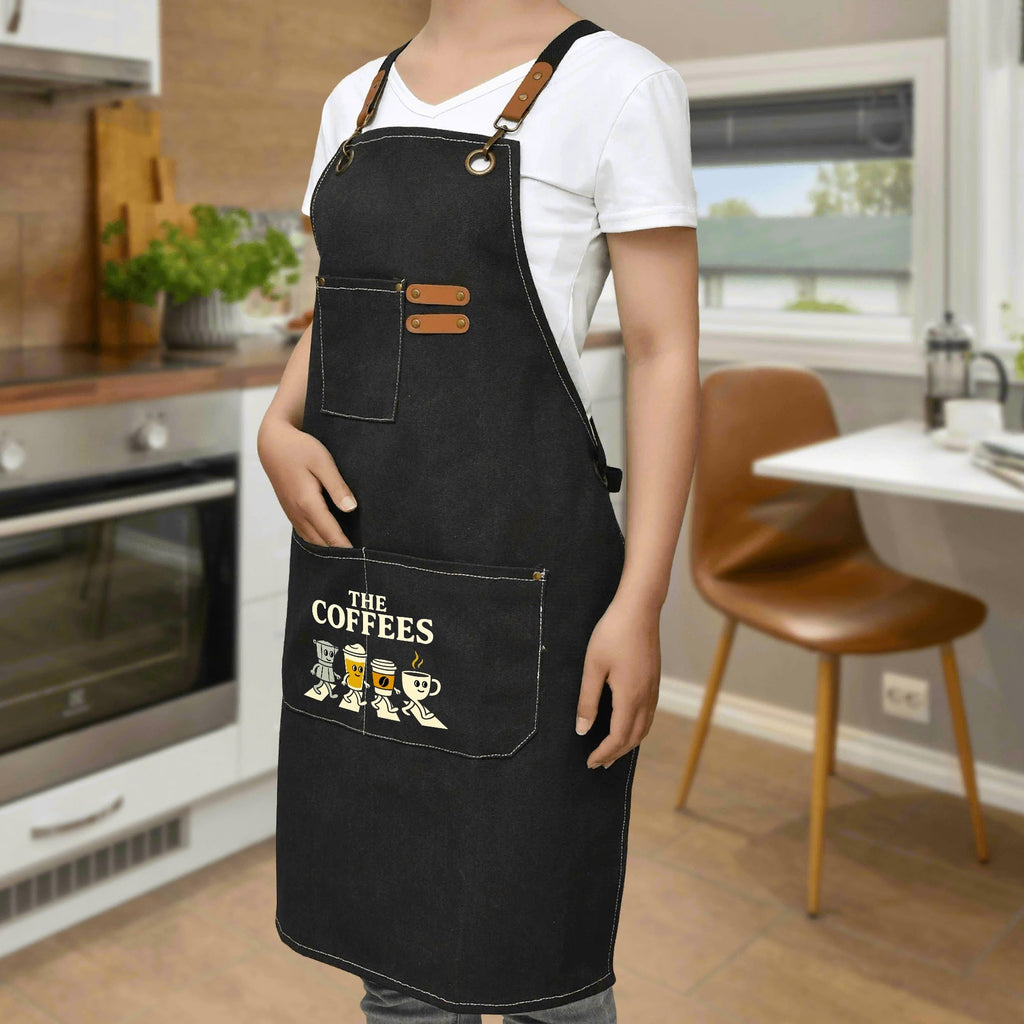 The Coffees Crossing The Road Unisex Canvas Cross Back Chef Apron with Large Pockets Canvas Apron Coffee Music Printed Offshore