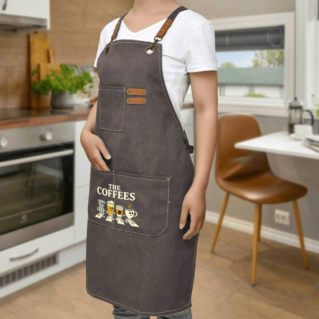 The Coffees Crossing The Road Unisex Canvas Cross Back Chef Apron with Large Pockets Canvas Apron Coffee Music Printed Offshore