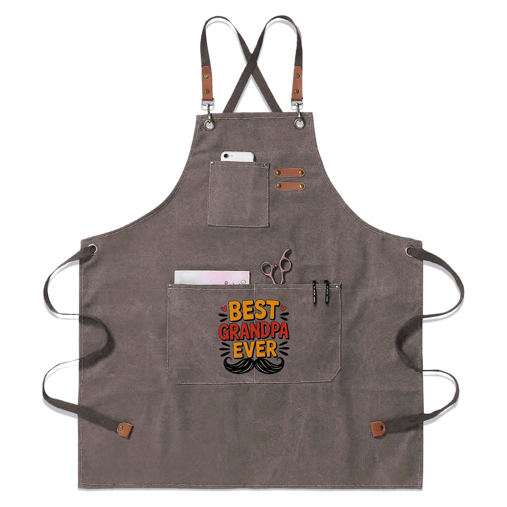 Best Grandpa Ever Unisex Canvas Cross Back Chef Apron with Large Pockets Gray Canvas Apron Dad Printed Offshore