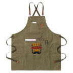 Best Grandpa Ever Unisex Canvas Cross Back Chef Apron with Large Pockets Olive Canvas Apron Dad Printed Offshore