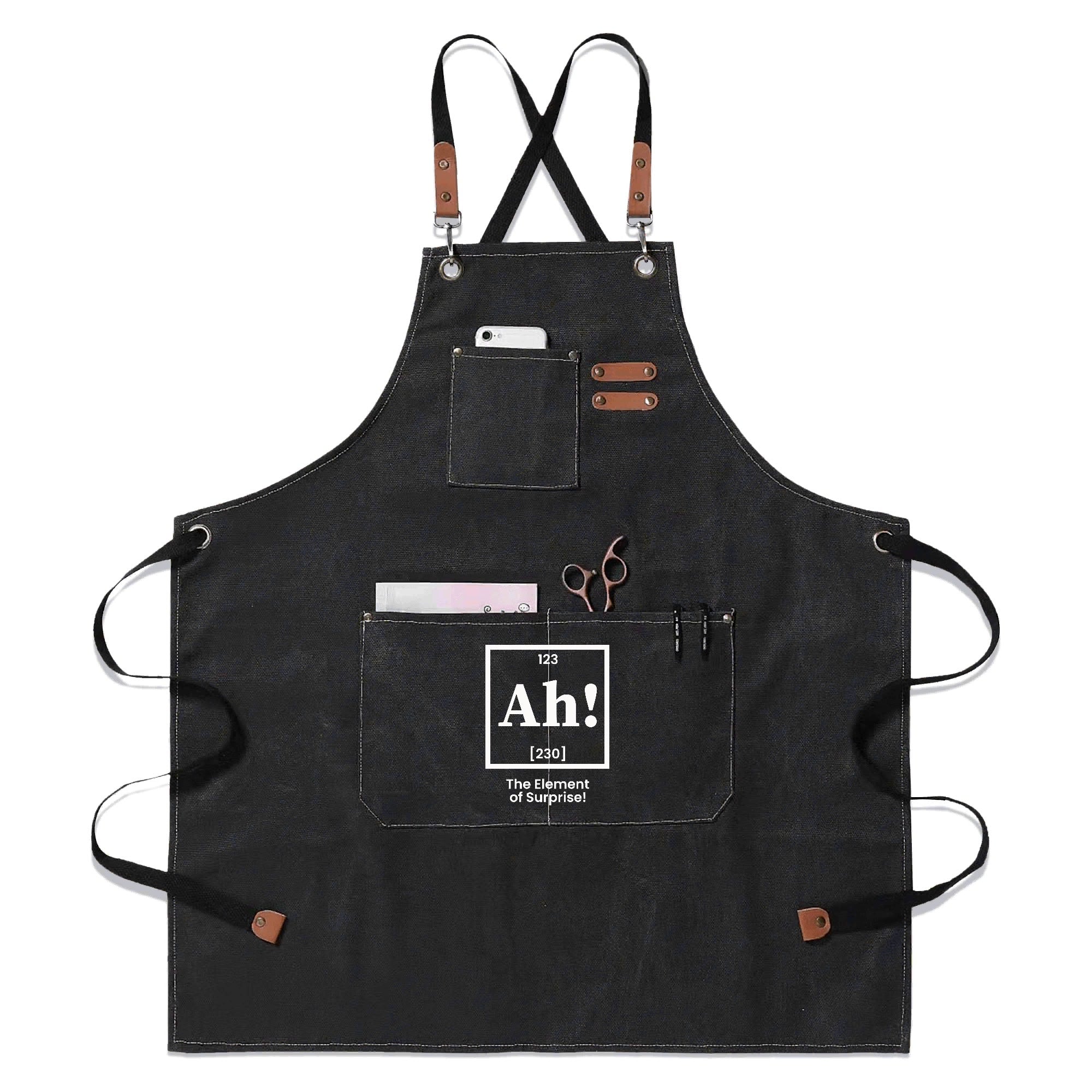 Ah! The Element Of Surprise Unisex Canvas Cross Back Chef Apron with Large Pockets Black Canvas Apron Printed Offshore Science