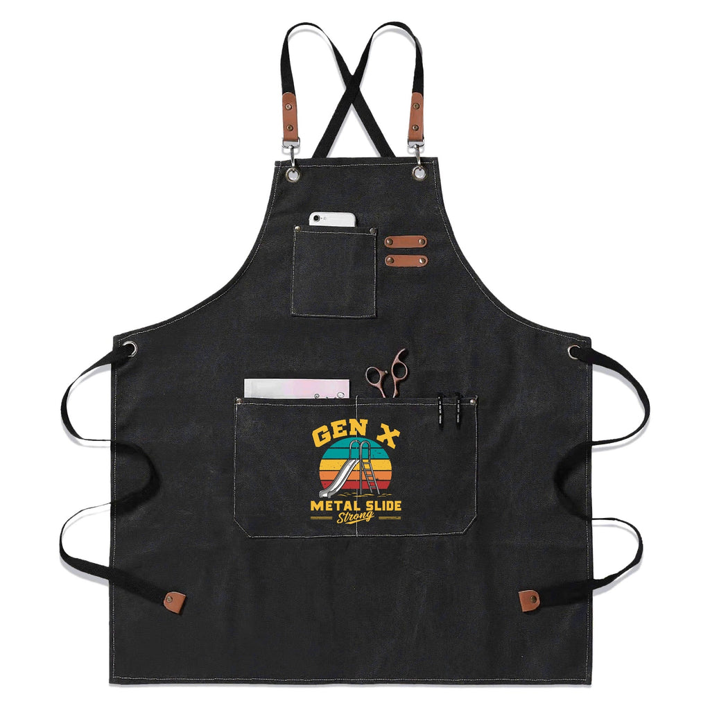 Gen X Metal Slide Strong Unisex Canvas Cross Back Chef Apron with Large Pockets Black Canvas Apron Printed Offshore