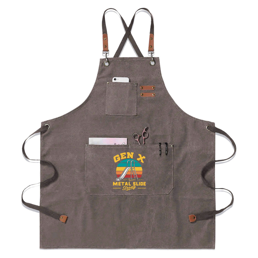 Gen X Metal Slide Strong Unisex Canvas Cross Back Chef Apron with Large Pockets Gray Canvas Apron Printed Offshore