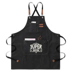 Super Mum Unisex Canvas Cross Back Chef Apron with Large Pockets Black Canvas Apron comic Mum Printed Offshore