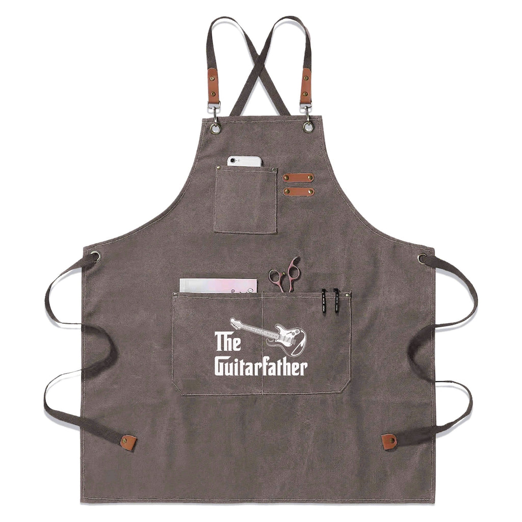 The Guitarfather Unisex Canvas Cross Back Chef Apron with Large Pockets Gray Canvas Apron Dad Music Printed Offshore