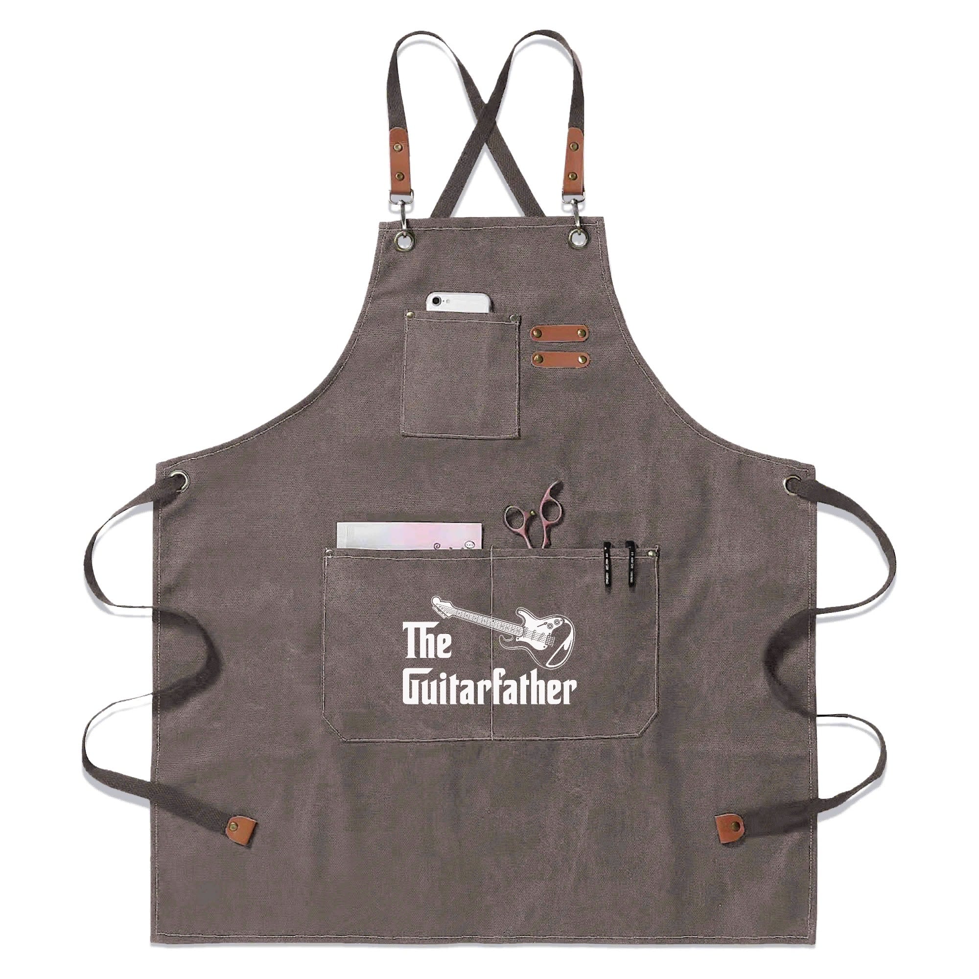 The Guitarfather Unisex Canvas Cross Back Chef Apron with Large Pockets Gray Canvas Apron Dad Music Printed Offshore