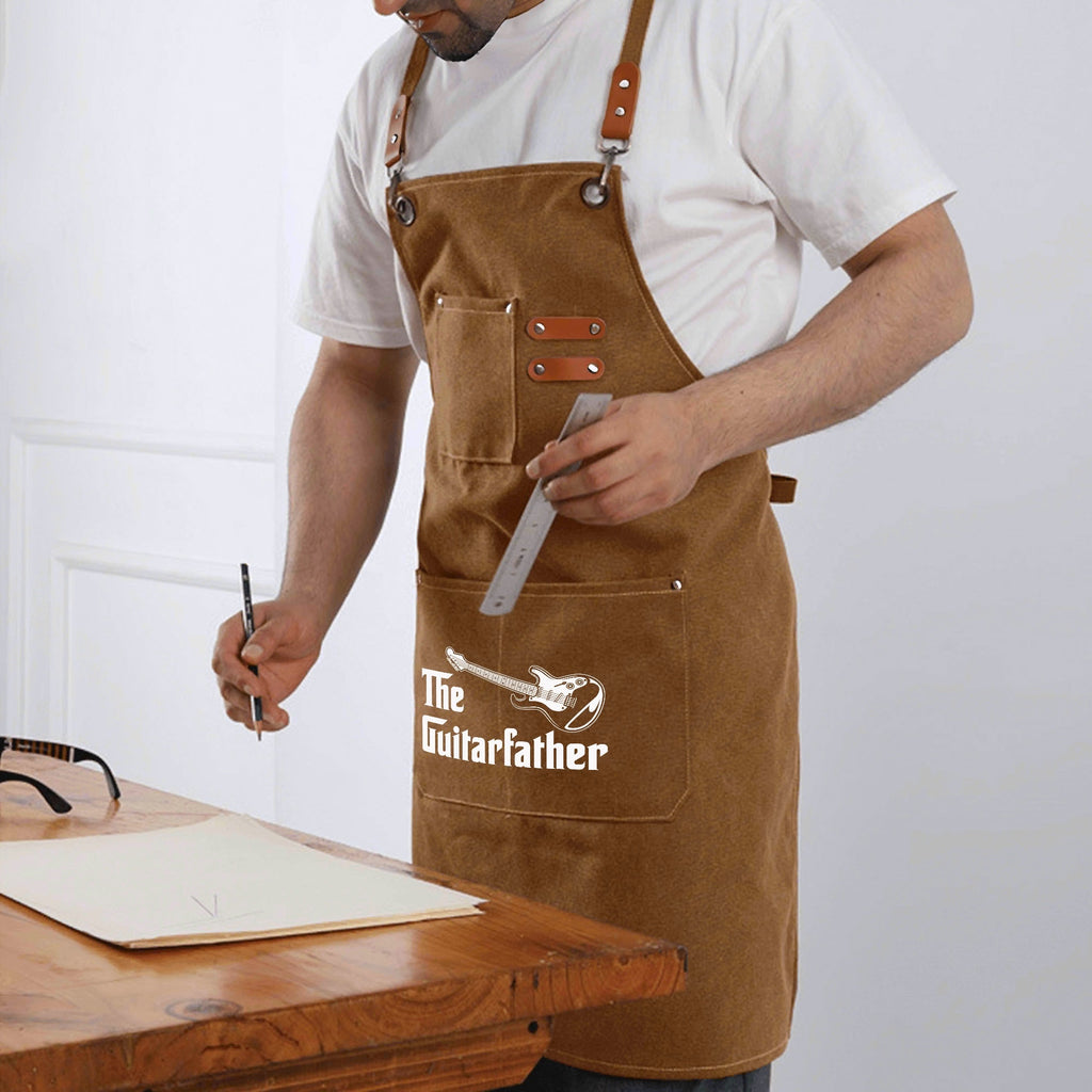 The Guitarfather Unisex Canvas Cross Back Chef Apron with Large Pockets Canvas Apron Dad Music Printed Offshore