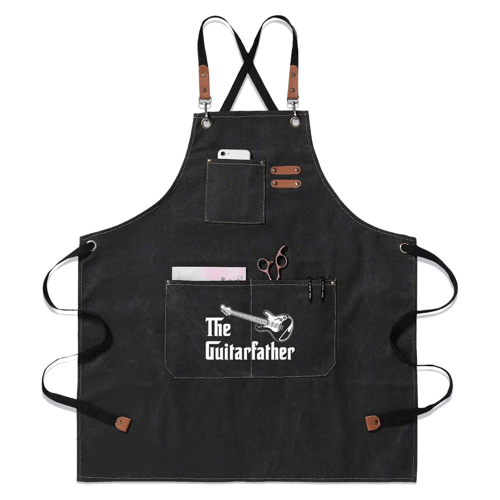 The Guitarfather Unisex Canvas Cross Back Chef Apron with Large Pockets Black Canvas Apron Dad Music Printed Offshore