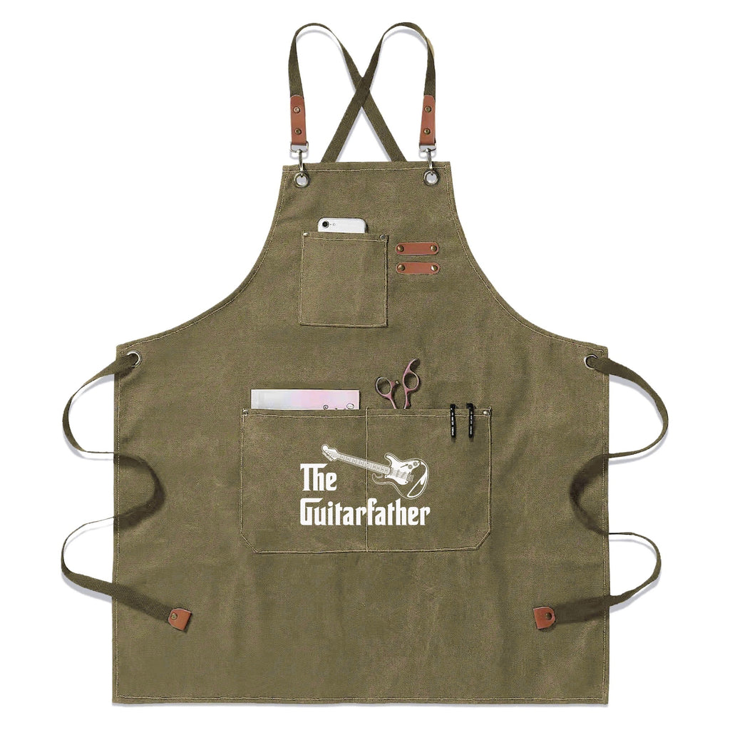 The Guitarfather Unisex Canvas Cross Back Chef Apron with Large Pockets Olive Canvas Apron Dad Music Printed Offshore