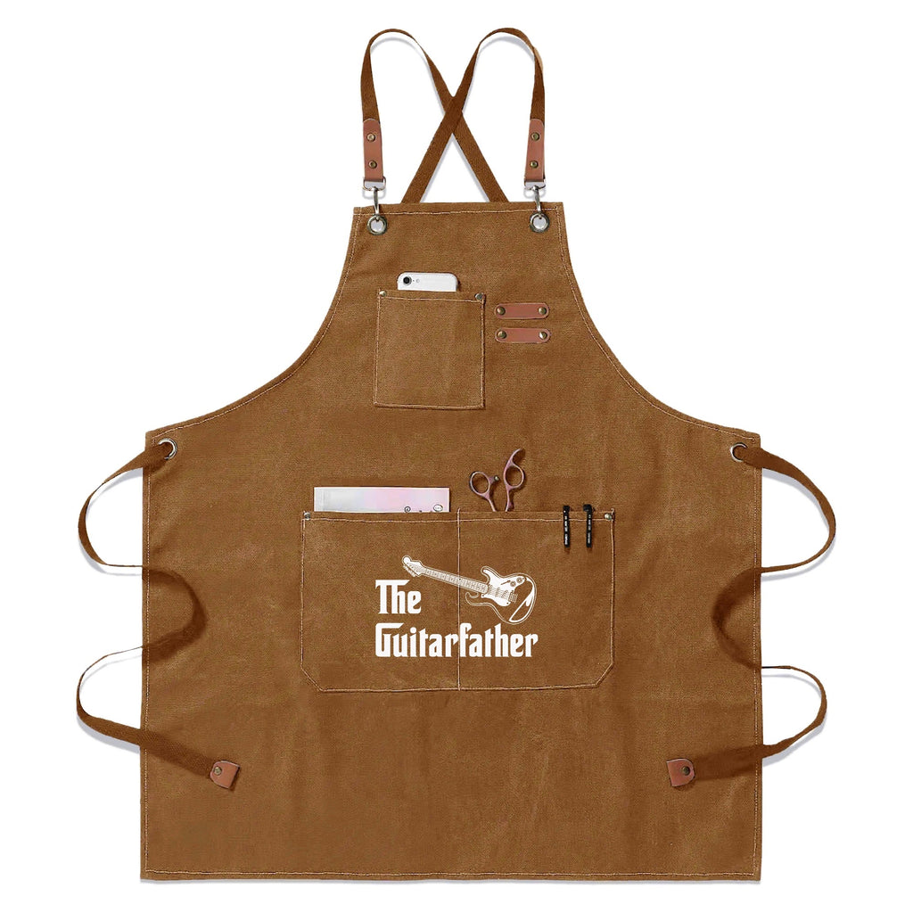 The Guitarfather Unisex Canvas Cross Back Chef Apron with Large Pockets Khaki Canvas Apron Dad Music Printed Offshore