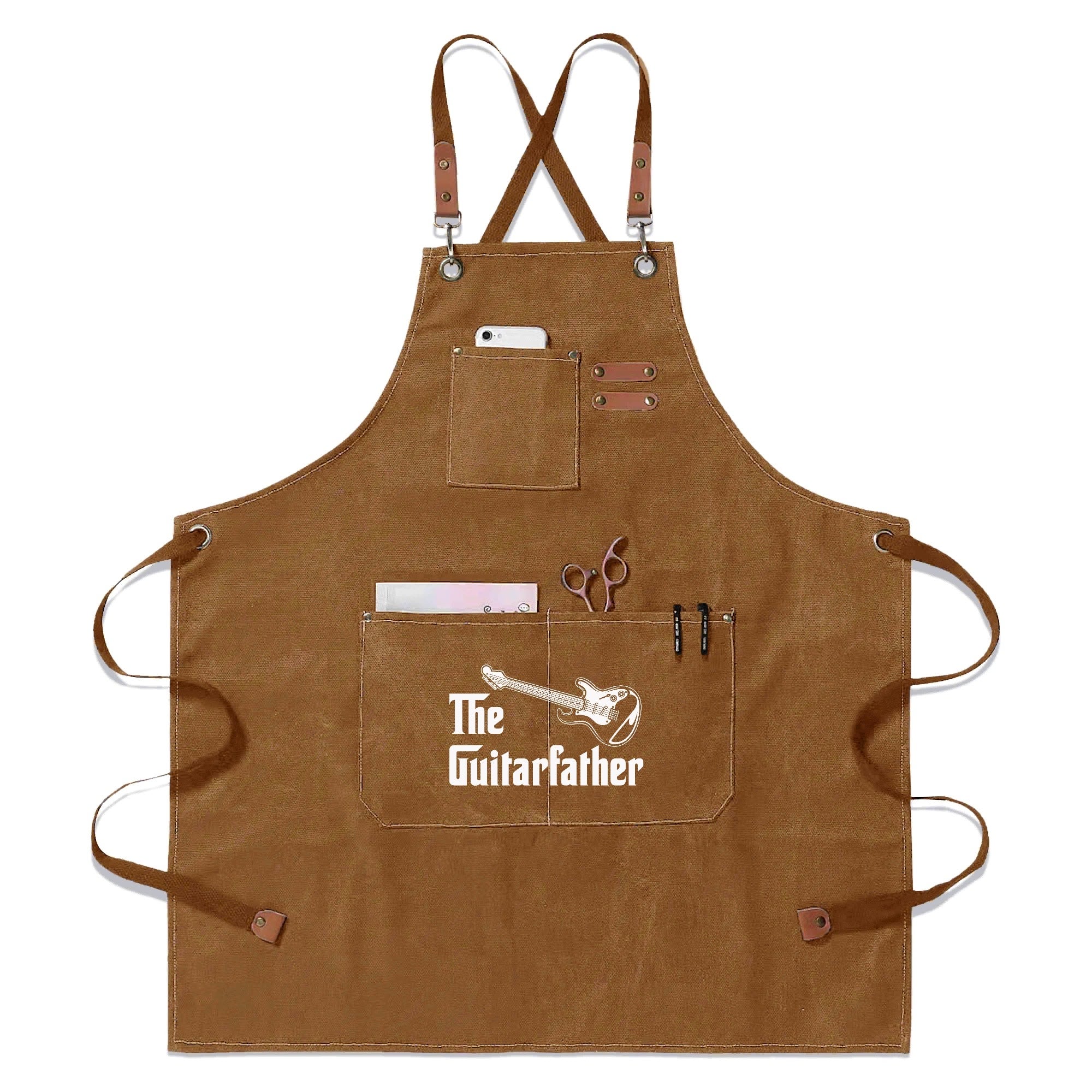 The Guitarfather Unisex Canvas Cross Back Chef Apron with Large Pockets Khaki Canvas Apron Dad Music Printed Offshore