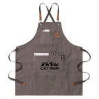 Cat Mum Unisex Canvas Cross Back Chef Apron with Large Pockets Gray Canvas Apron Mum Printed Offshore