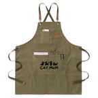 Cat Mum Unisex Canvas Cross Back Chef Apron with Large Pockets Olive Canvas Apron Mum Printed Offshore