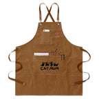 Cat Mum Unisex Canvas Cross Back Chef Apron with Large Pockets Khaki Canvas Apron Mum Printed Offshore
