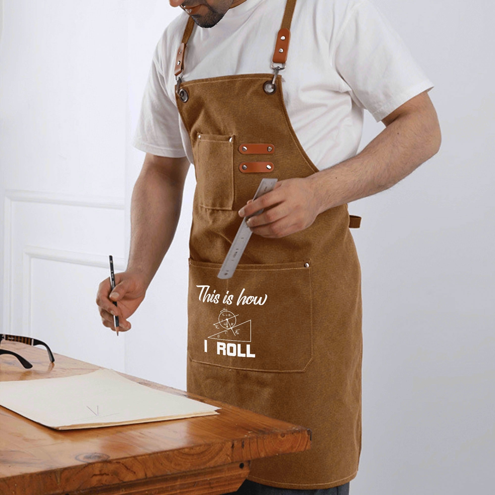 This Is How I Roll Unisex Canvas Cross Back Chef Apron with Large Pockets Canvas Apron Maths Printed Offshore Science