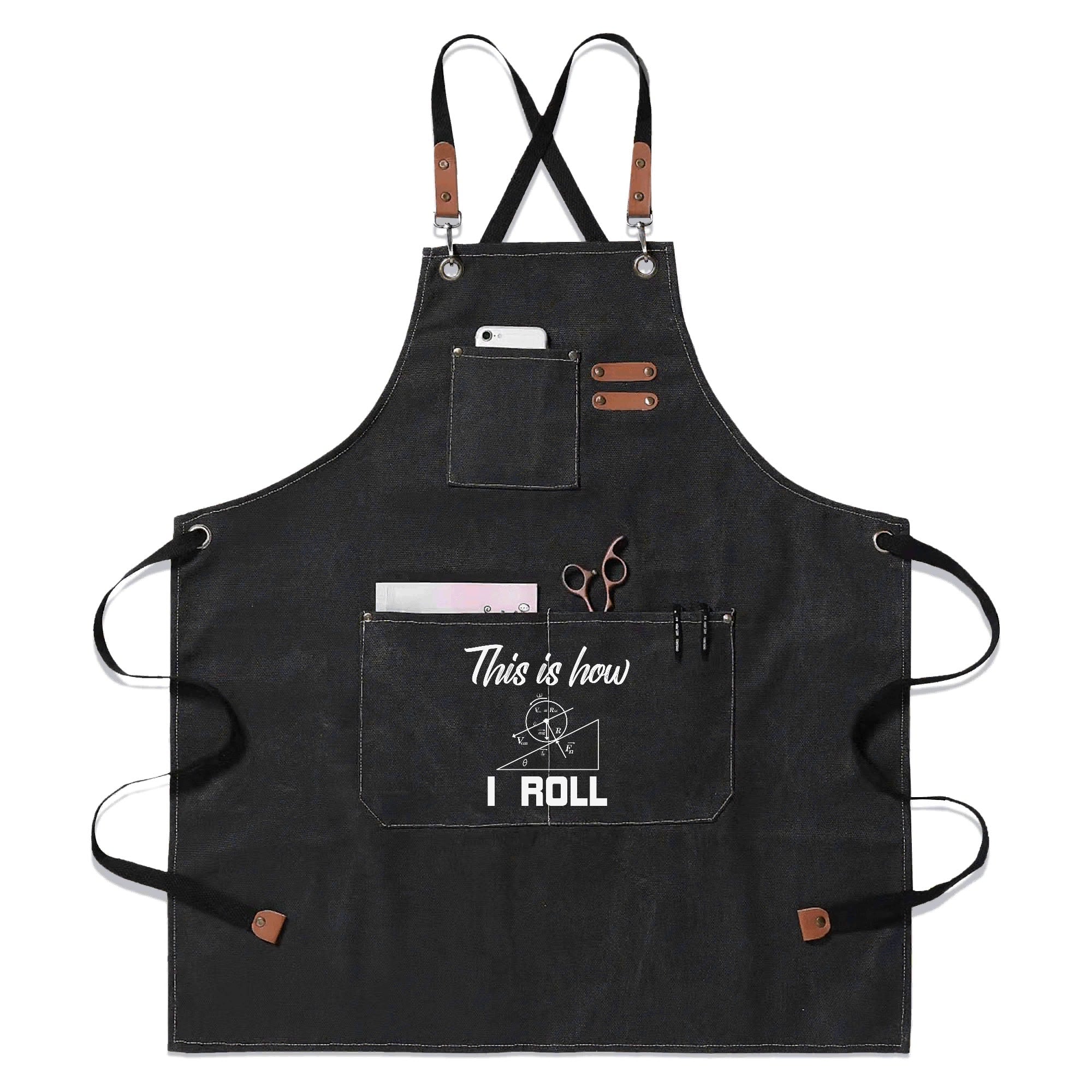 This Is How I Roll Unisex Canvas Cross Back Chef Apron with Large Pockets Black Canvas Apron Maths Printed Offshore Science