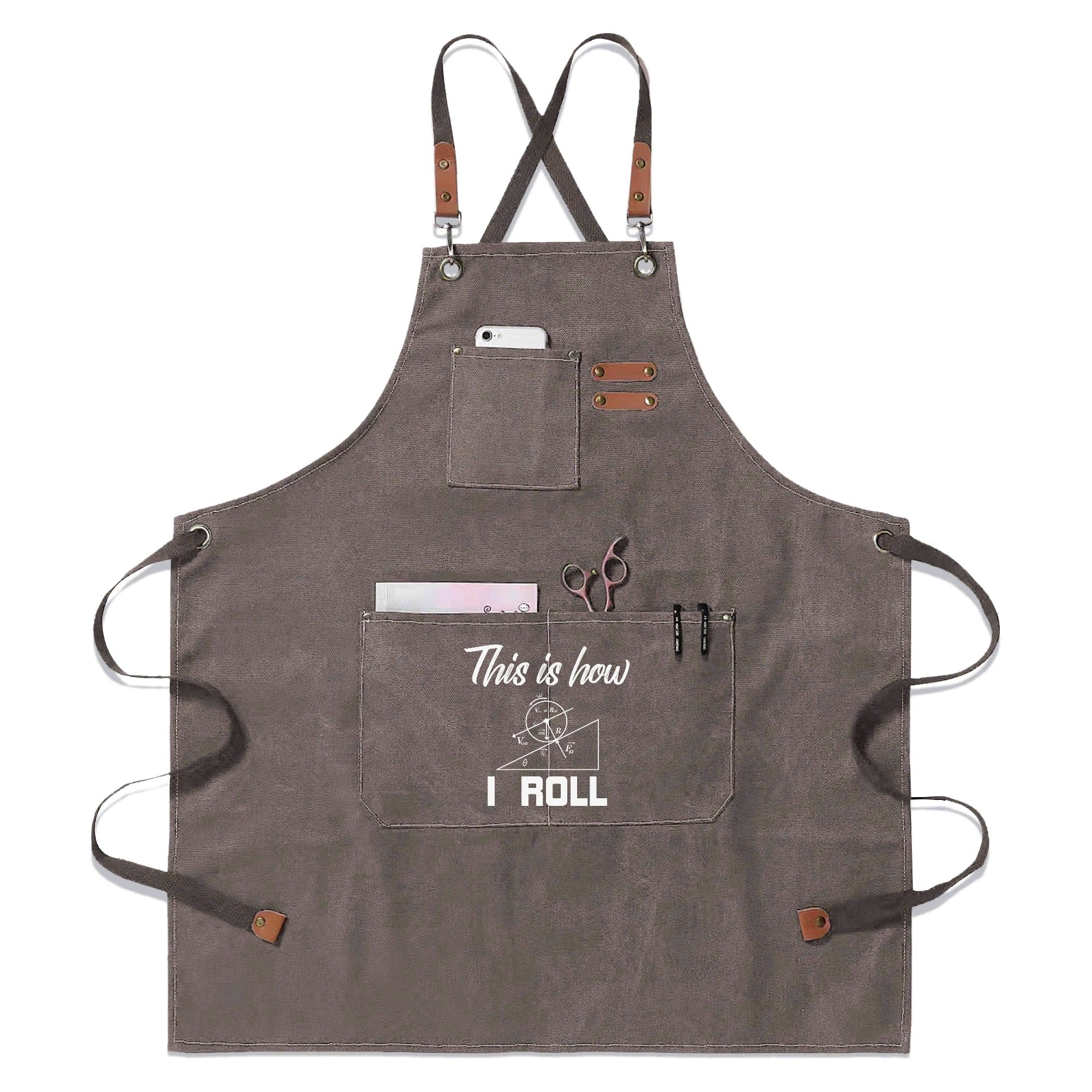 This Is How I Roll Unisex Canvas Cross Back Chef Apron with Large Pockets Gray Canvas Apron Maths Printed Offshore Science