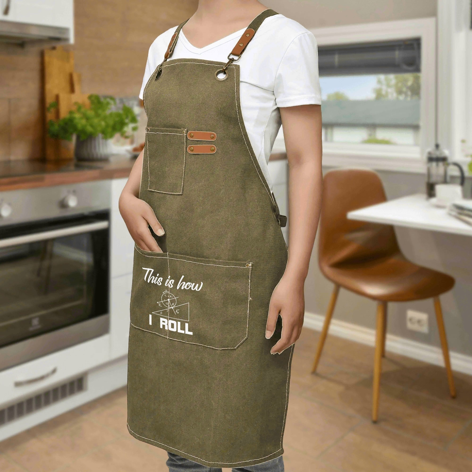 This Is How I Roll Unisex Canvas Cross Back Chef Apron with Large Pockets Canvas Apron Maths Printed Offshore Science