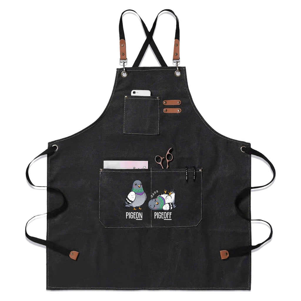 Pigeon Pigeoff Unisex Canvas Cross Back Chef Apron with Large Pockets Black Canvas Apron Birds Printed Offshore