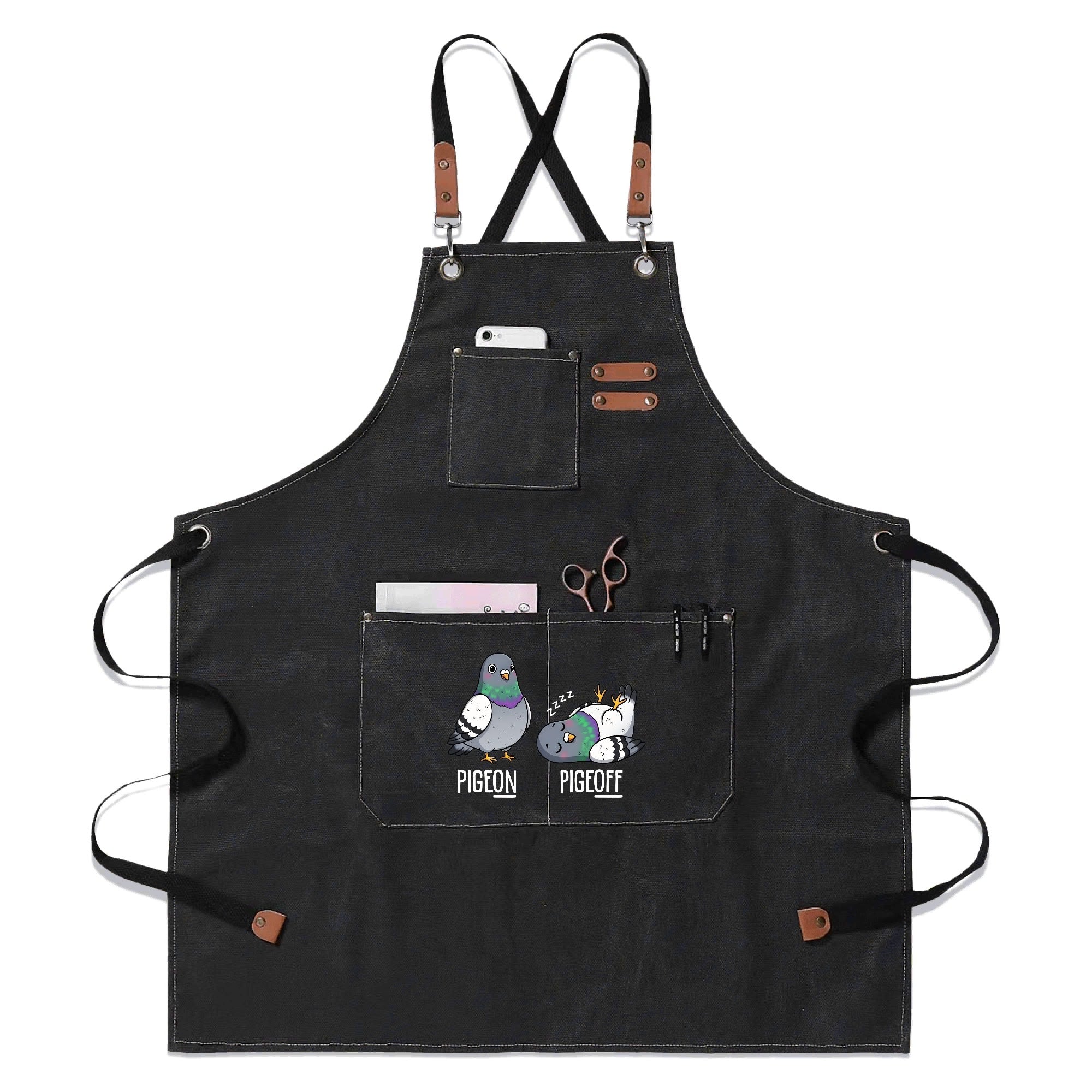 Pigeon Pigeoff Unisex Canvas Cross Back Chef Apron with Large Pockets Black Canvas Apron Birds Printed Offshore