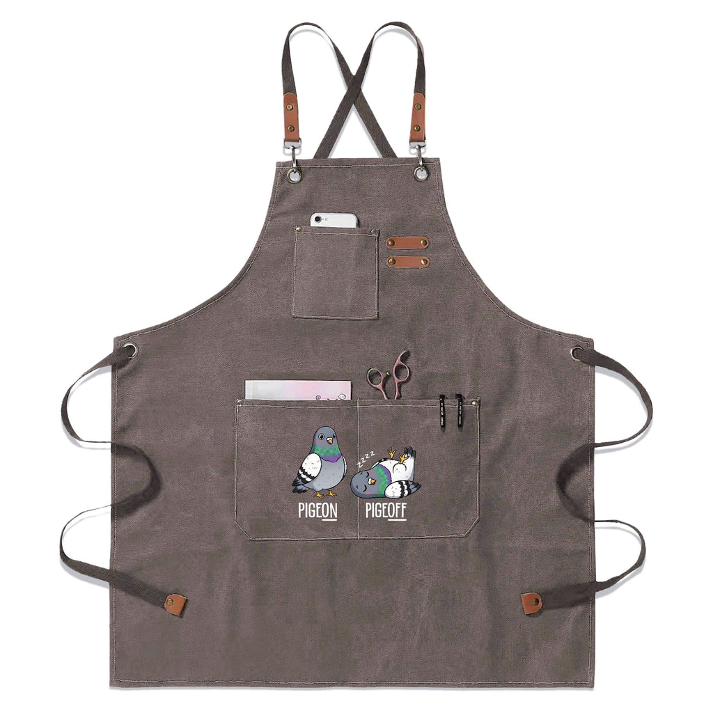 Pigeon Pigeoff Unisex Canvas Cross Back Chef Apron with Large Pockets Gray Canvas Apron Birds Printed Offshore