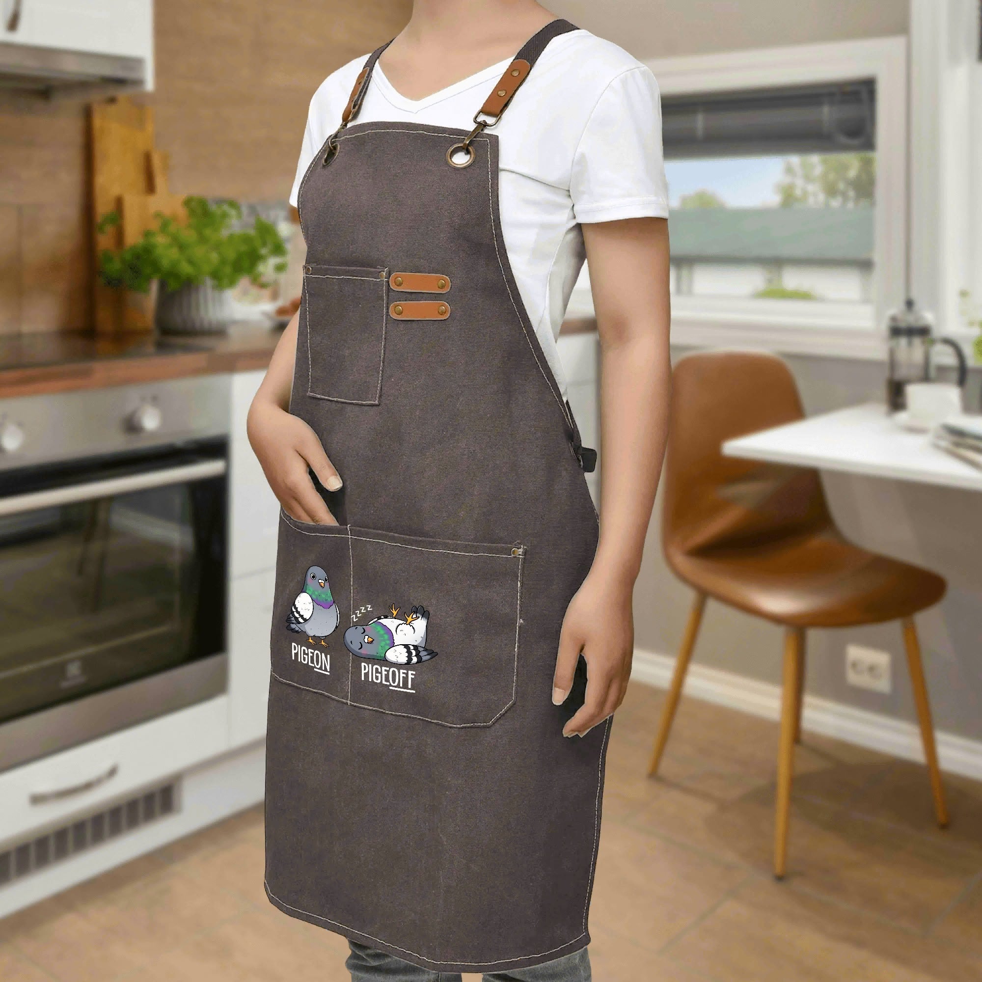 Pigeon Pigeoff Unisex Canvas Cross Back Chef Apron with Large Pockets Canvas Apron Birds Printed Offshore