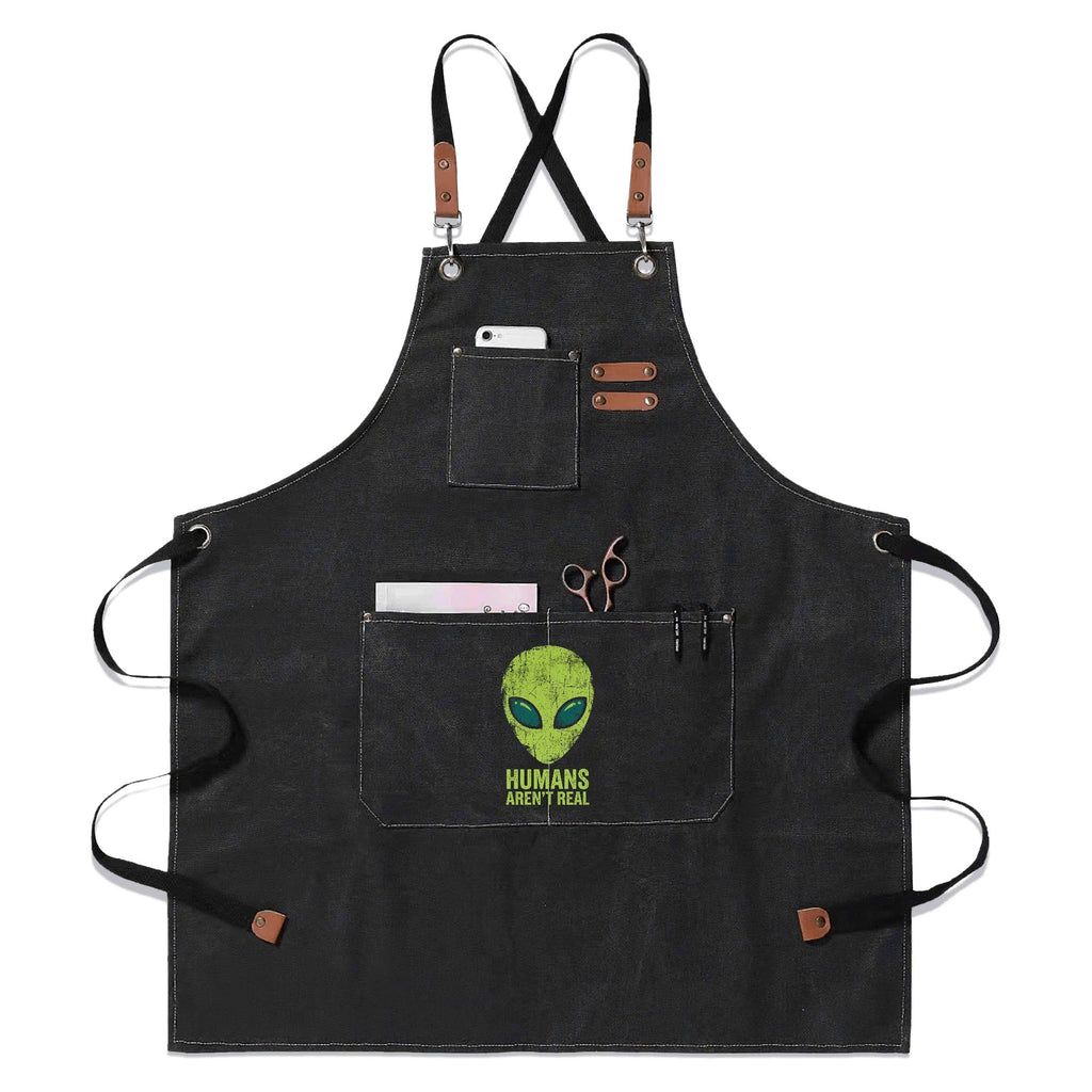 Alien Humans Arent Real Unisex Canvas Cross Back Chef Apron with Large Pockets Black Canvas Apron Printed Offshore Sci Fi