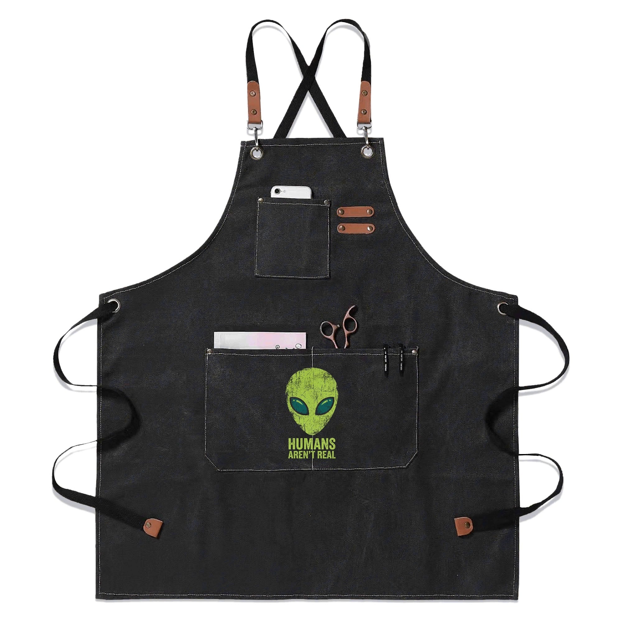 Alien Humans Arent Real Unisex Canvas Cross Back Chef Apron with Large Pockets Black Canvas Apron Printed Offshore Sci Fi