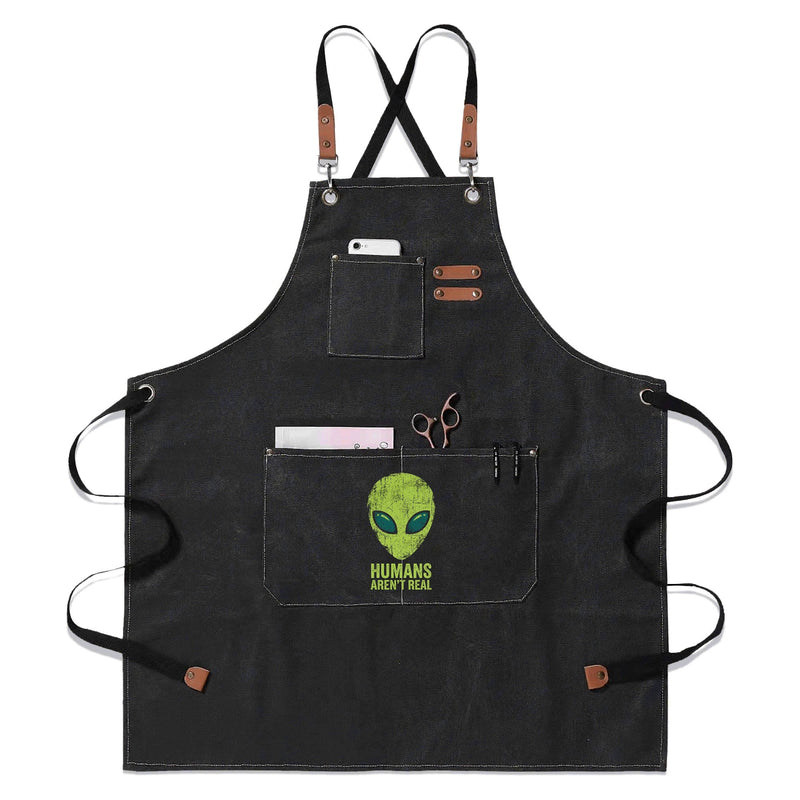 Alien Humans Arent Real Unisex Canvas Cross Back Chef Apron with Large Pockets Black Canvas Apron Printed Offshore Sci Fi
