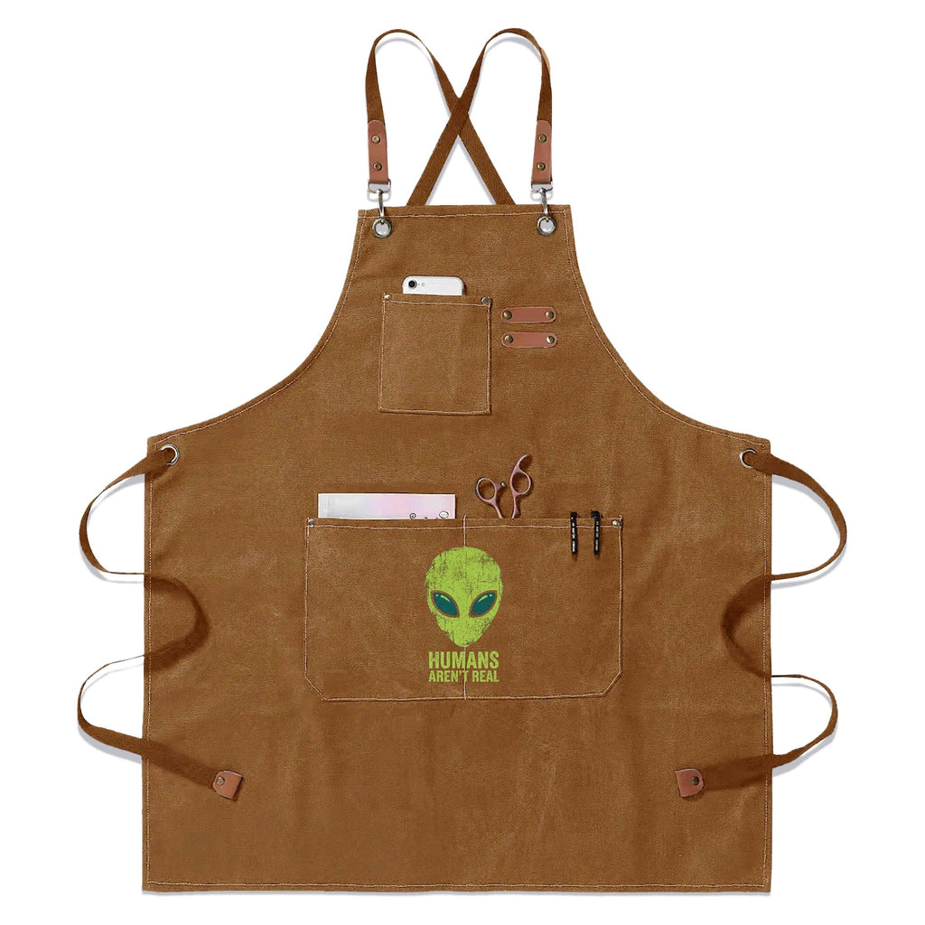 Alien Humans Arent Real Unisex Canvas Cross Back Chef Apron with Large Pockets Khaki Canvas Apron Printed Offshore Sci Fi