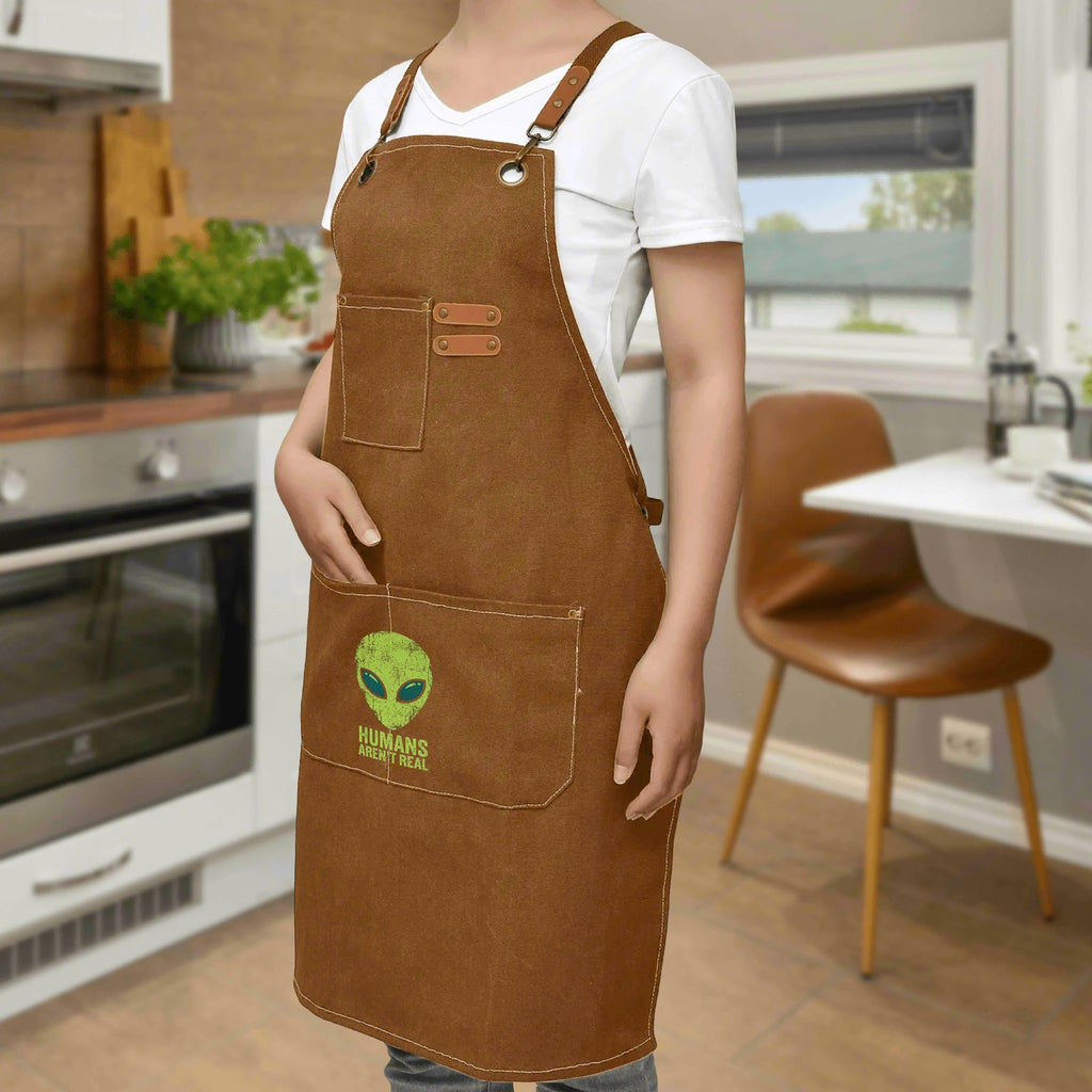 Alien Humans Arent Real Unisex Canvas Cross Back Chef Apron with Large Pockets Canvas Apron Printed Offshore Sci Fi