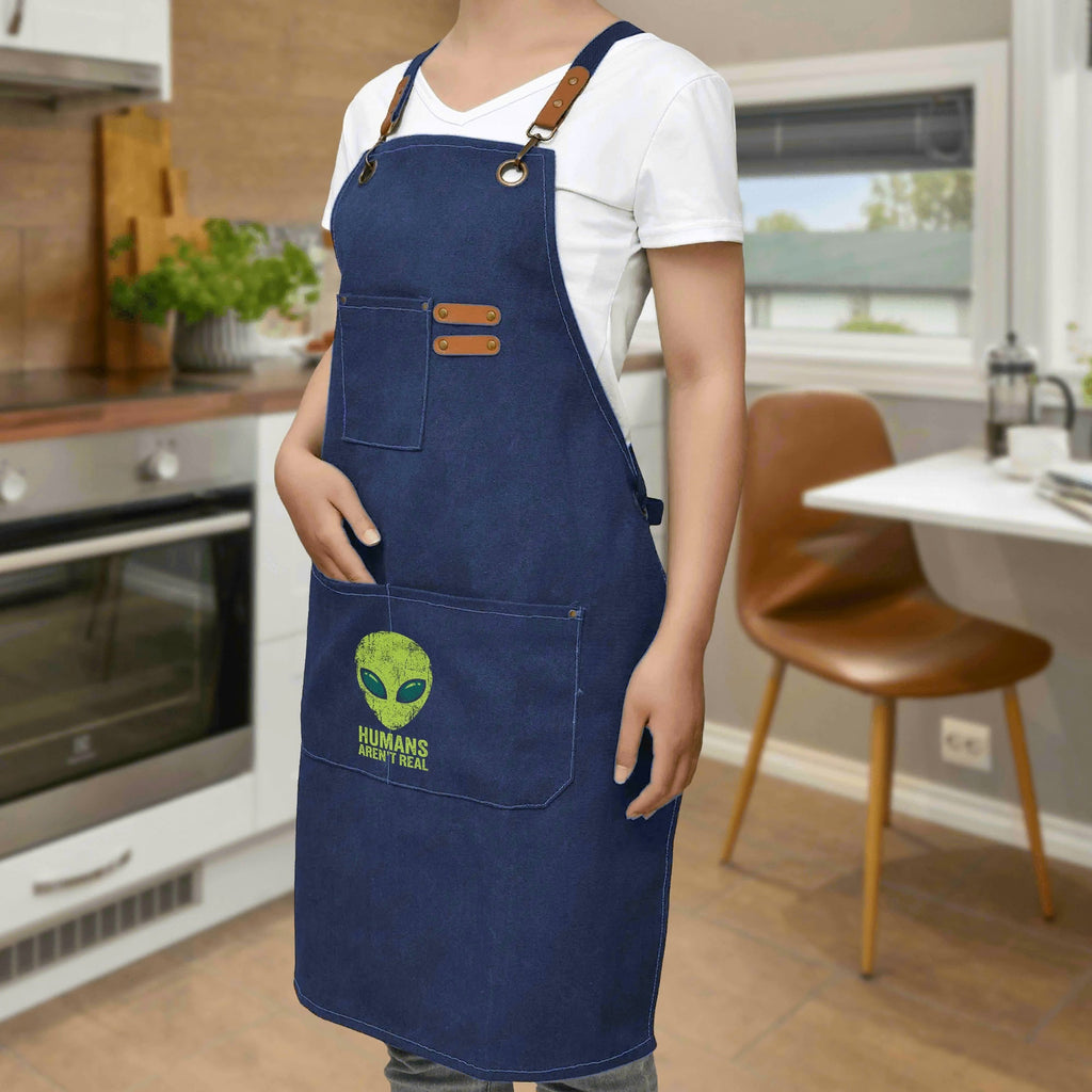 Alien Humans Arent Real Unisex Canvas Cross Back Chef Apron with Large Pockets Canvas Apron Printed Offshore Sci Fi