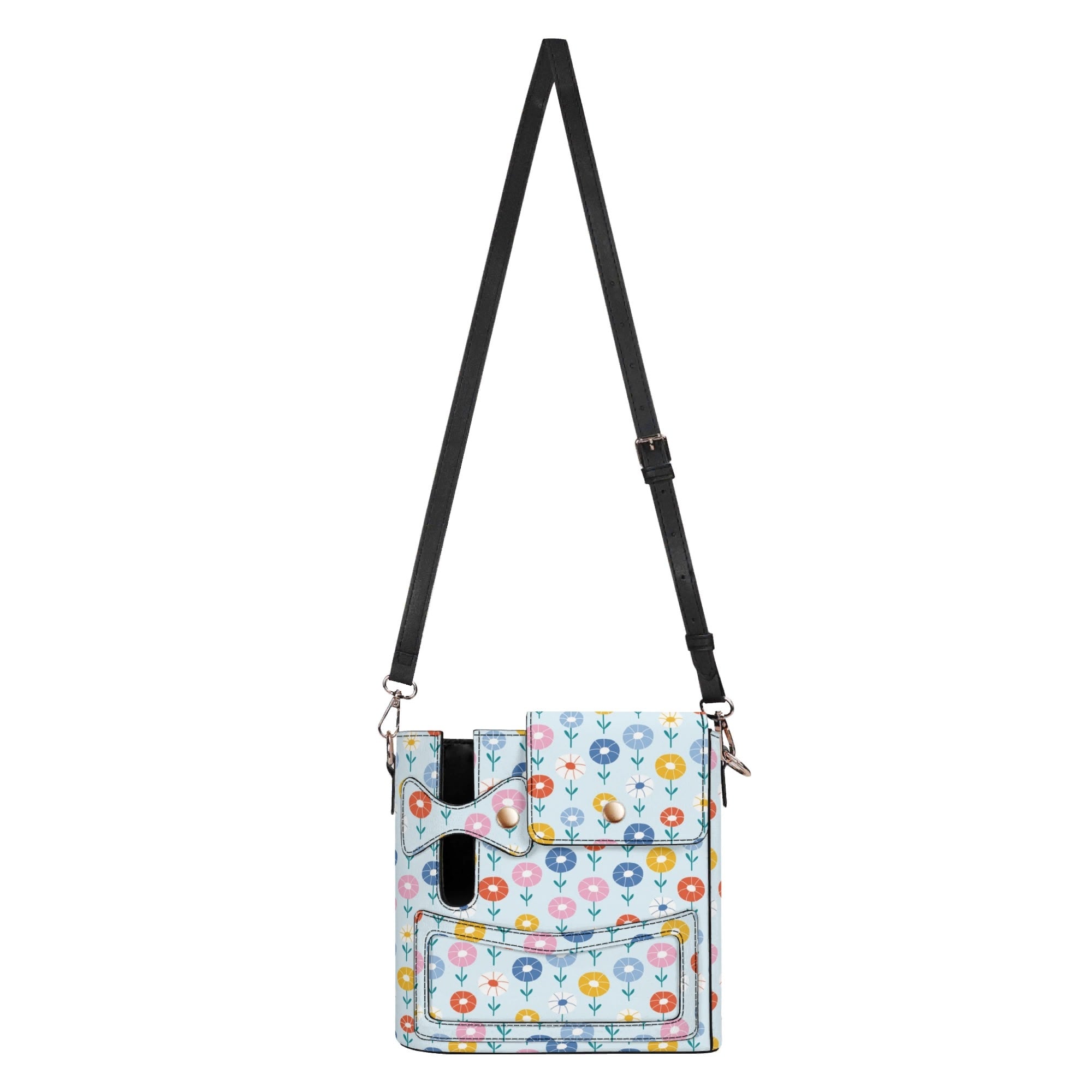Abstract Cute Flowers Crossbody Water Bottle Storage Bag Water Bottle Storage Handbag Plants Printed Offshore