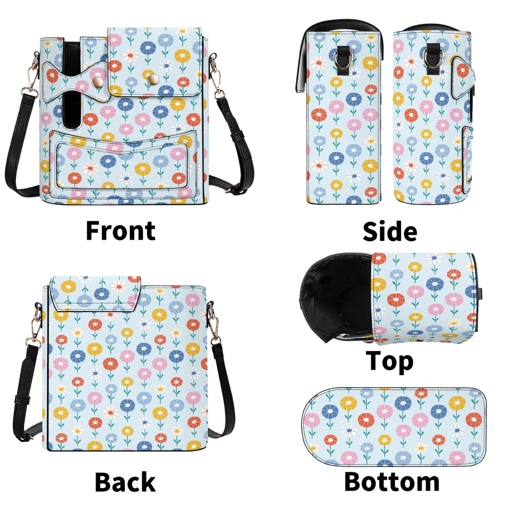 Abstract Cute Flowers Crossbody Water Bottle Storage Bag Water Bottle Storage Handbag Plants Printed Offshore
