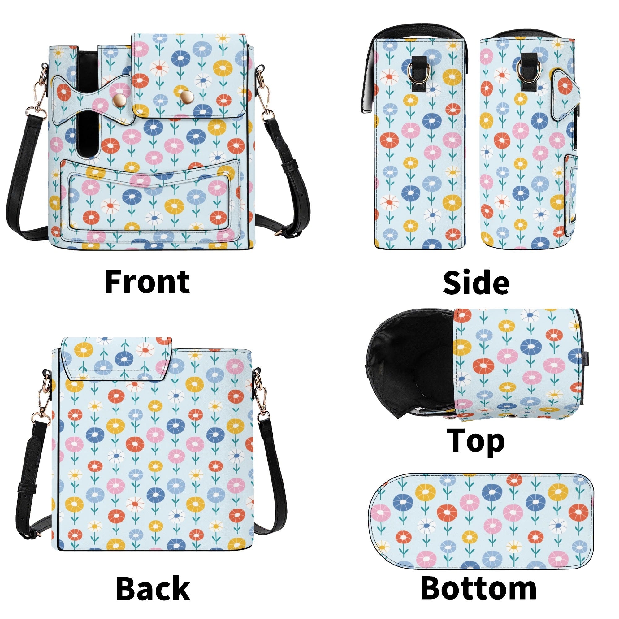 Abstract Cute Flowers Crossbody Water Bottle Storage Bag Water Bottle Storage Handbag Plants Printed Offshore