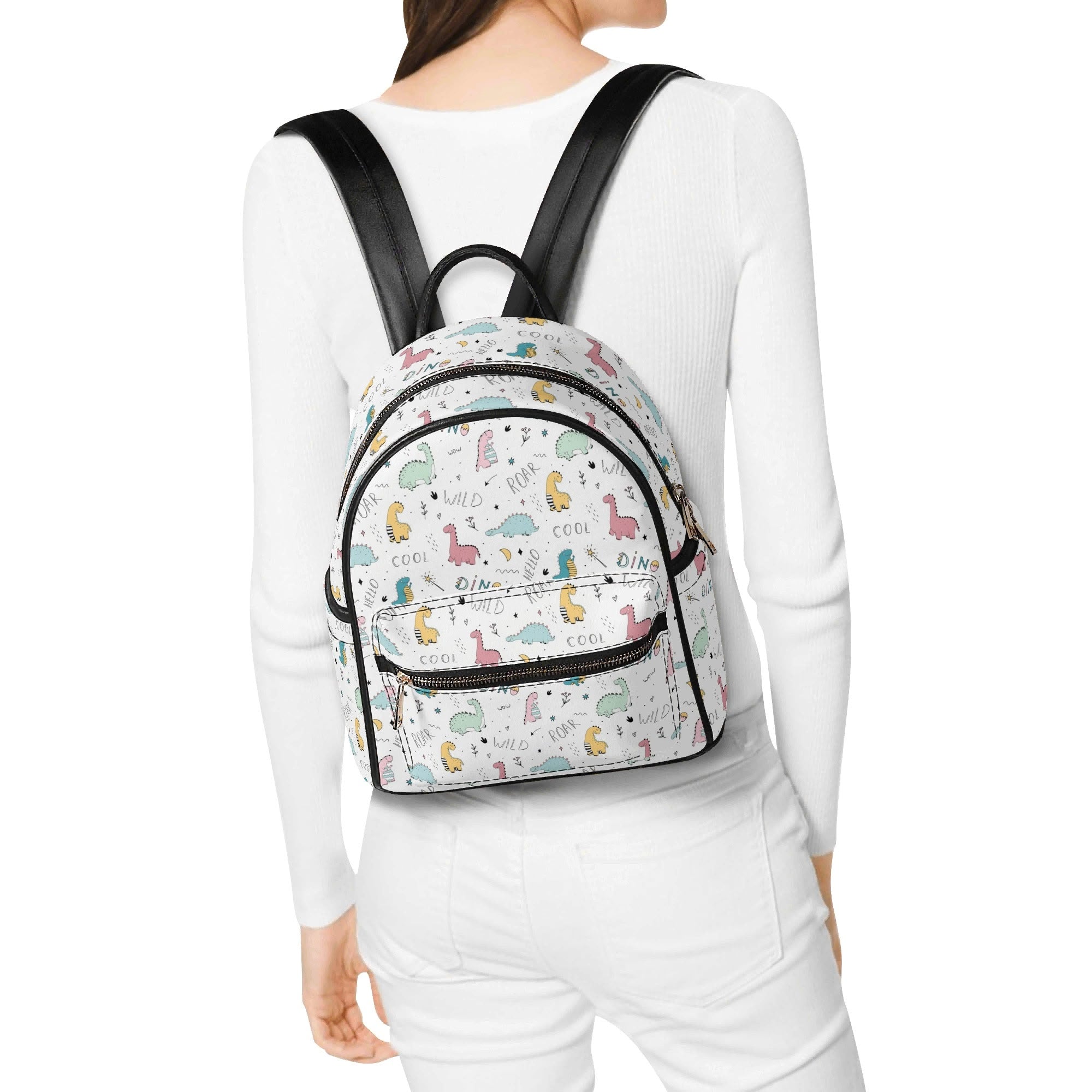 Quirky Dinosaurs Casual PU Leather Backpack Default Title Casual PU Leather Backpack Printed Offshore