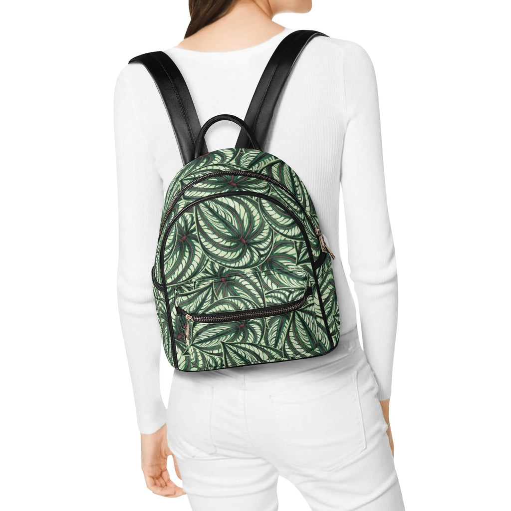 Stripy Leaves Casual PU Leather Backpack Default Title Casual PU Leather Backpack Printed Offshore