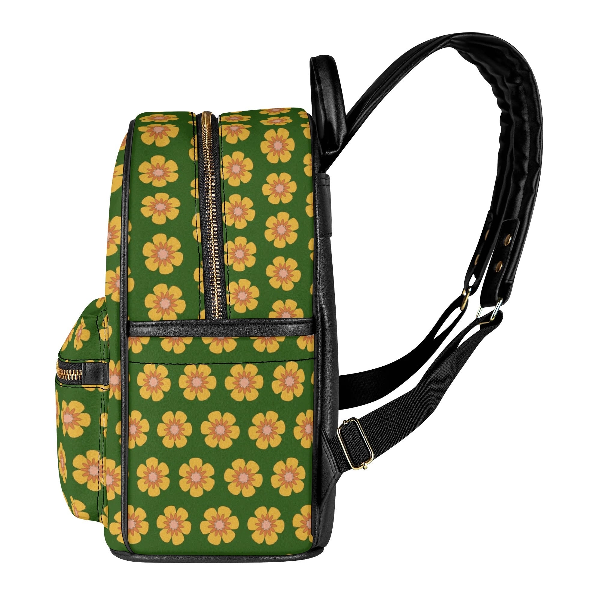 Yellow Flowers On Green Casual PU Leather Backpack Casual PU Leather Backpack Printed Offshore