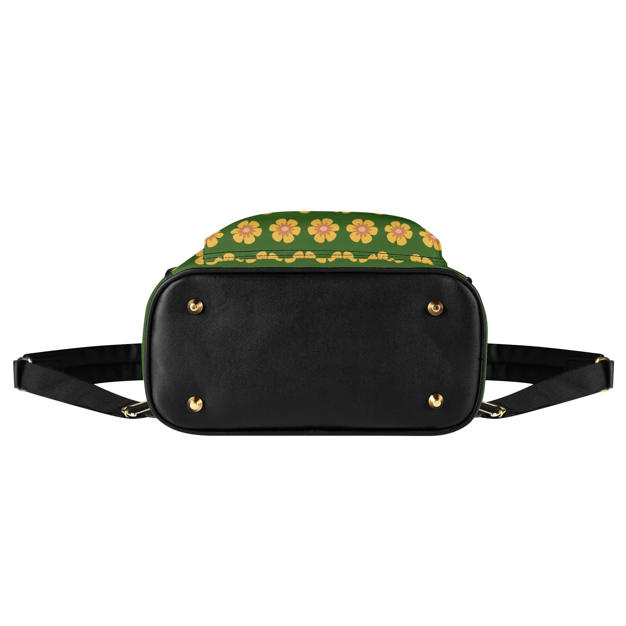 Yellow Flowers On Green Casual PU Leather Backpack Casual PU Leather Backpack Printed Offshore